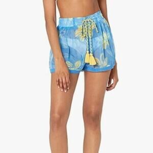 RAMY BROOK Shorts NEW Size S Printed Tessa Semi Sheer Blue Elastic Waist $195
